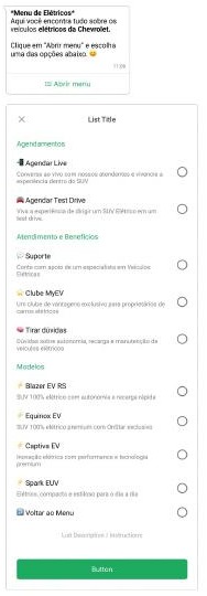 Menu de elétricos